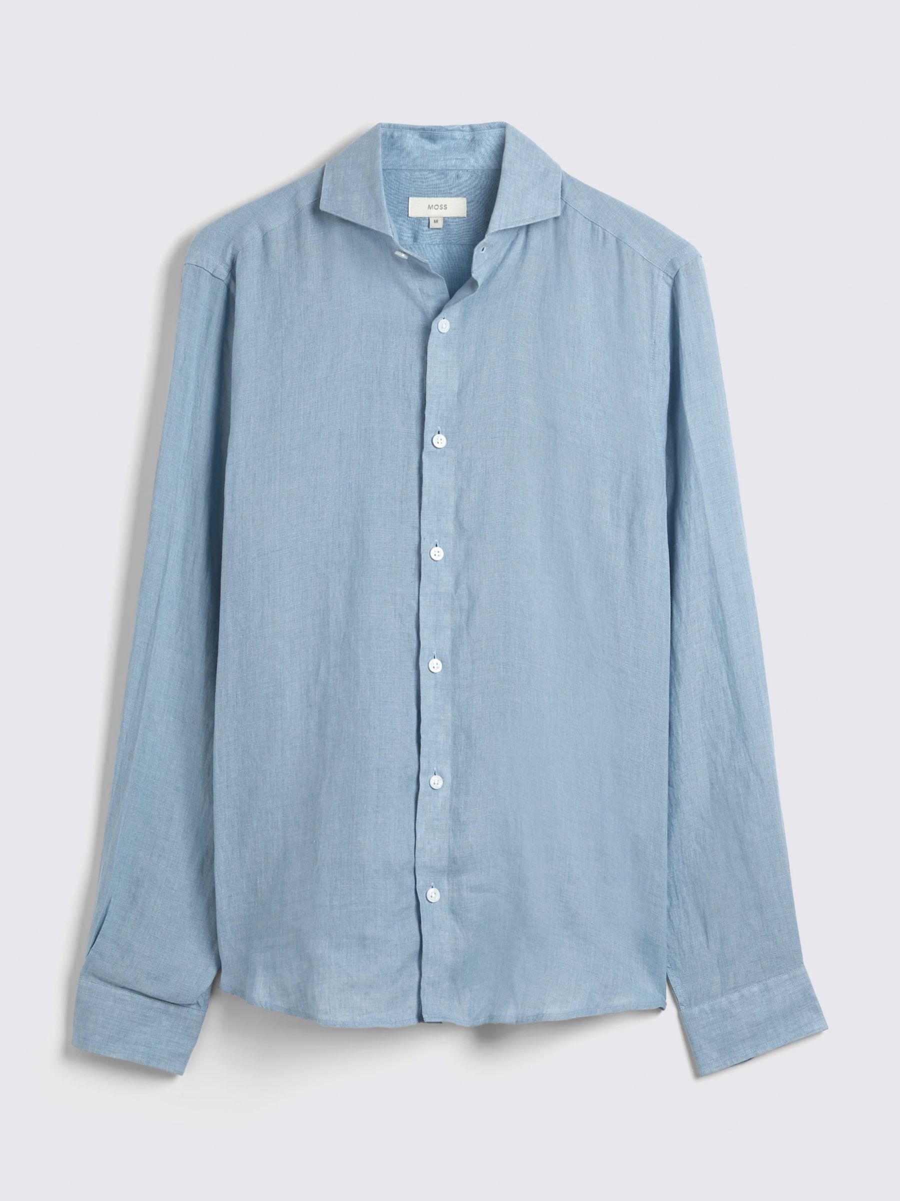 Moss Tailored Fit Linen Long Sleeve Shirt, Soft Blue, S