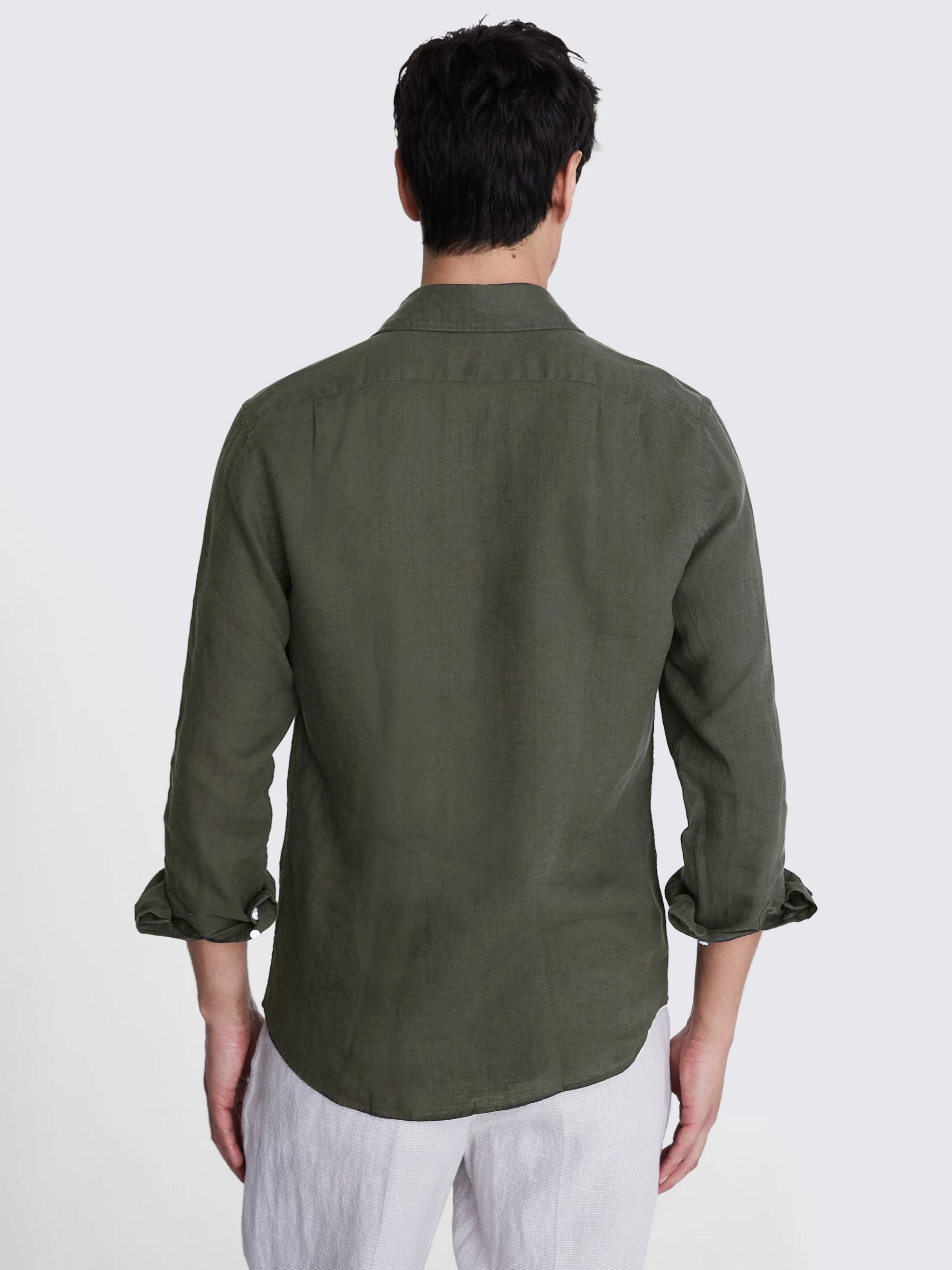 Moss Tailored Fit Linen Long Sleeve Shirt, Khaki, S