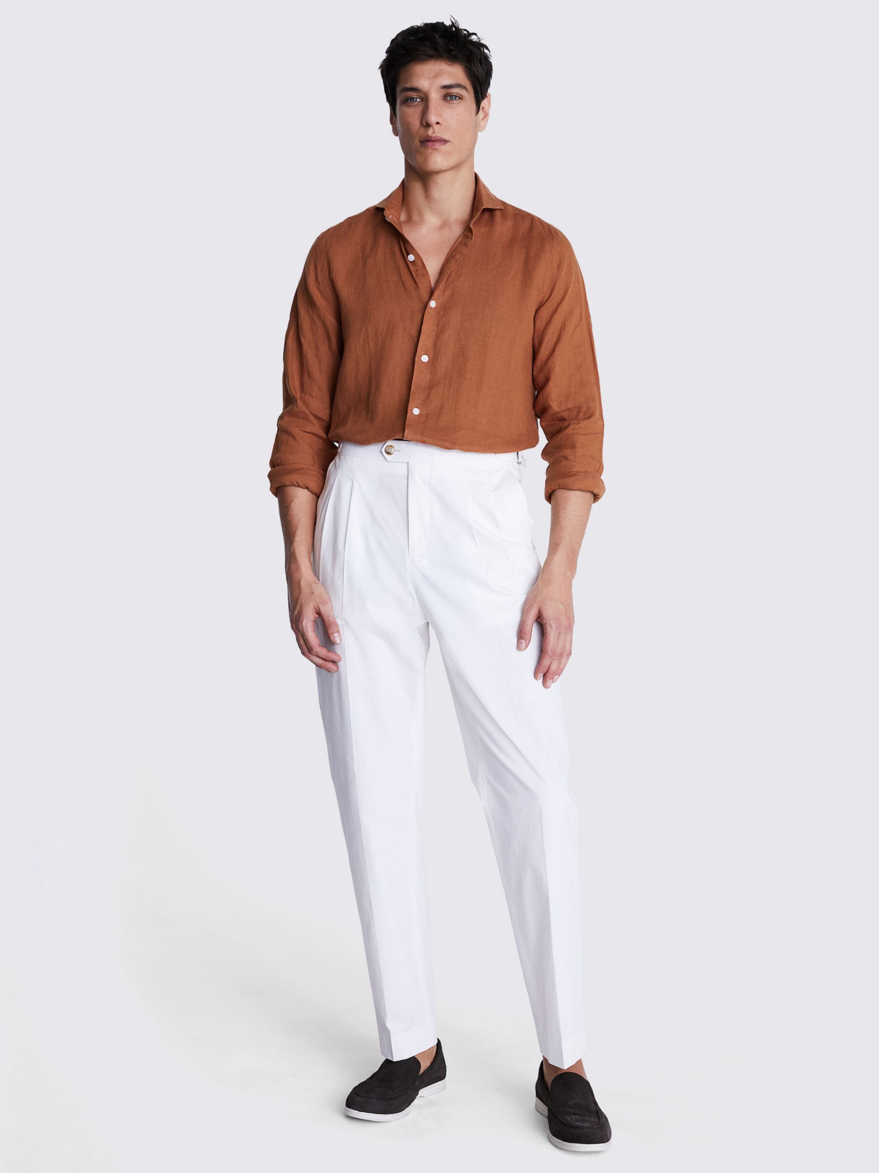 Moss Tailored Fit Linen Long Sleeve Shirt, Brown, S