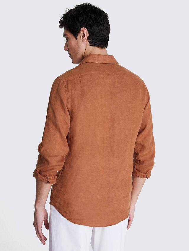 Moss Tailored Fit Linen Long Sleeve Shirt, Brown
