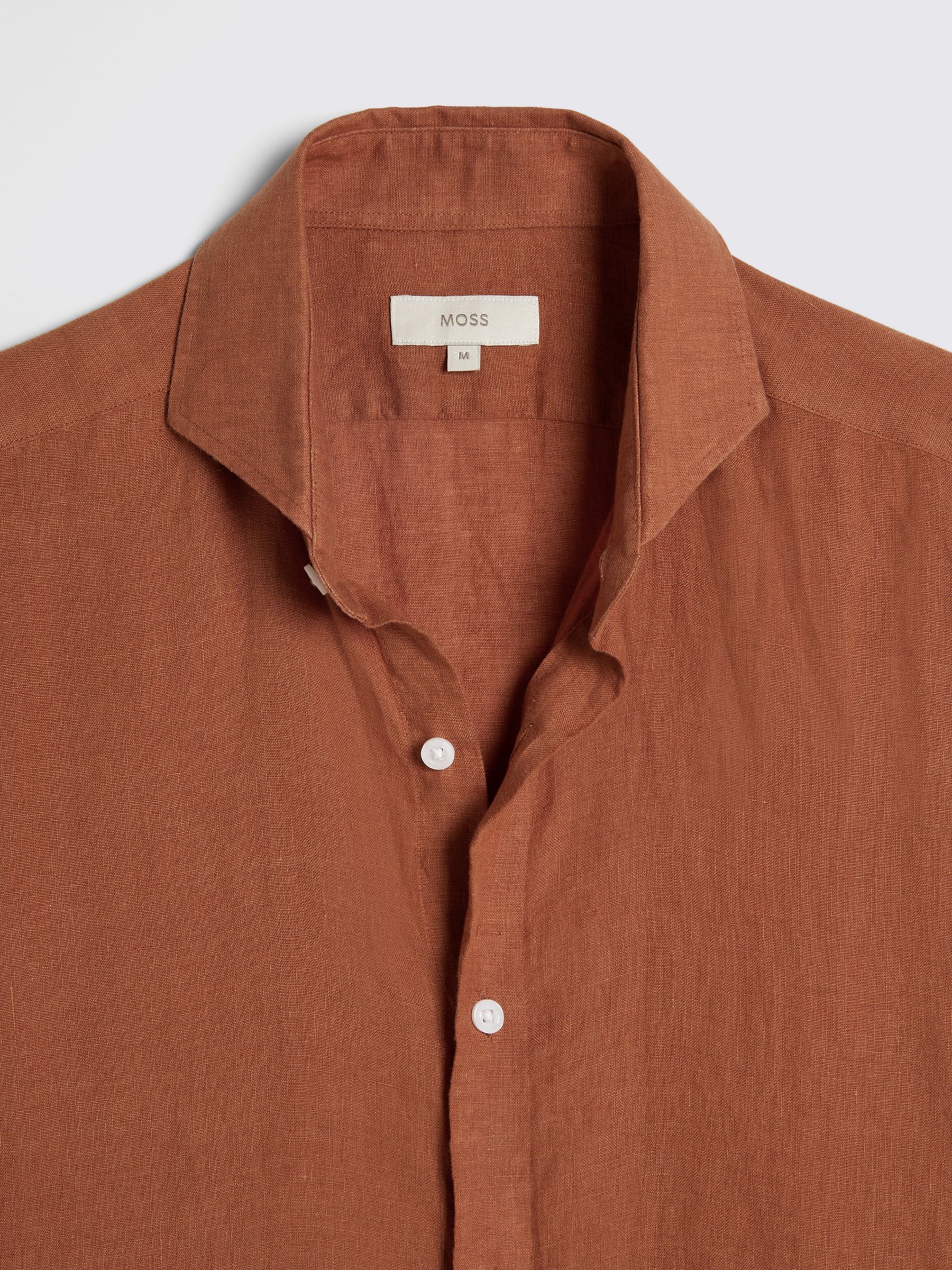 Moss Tailored Fit Linen Long Sleeve Shirt, Brown, S