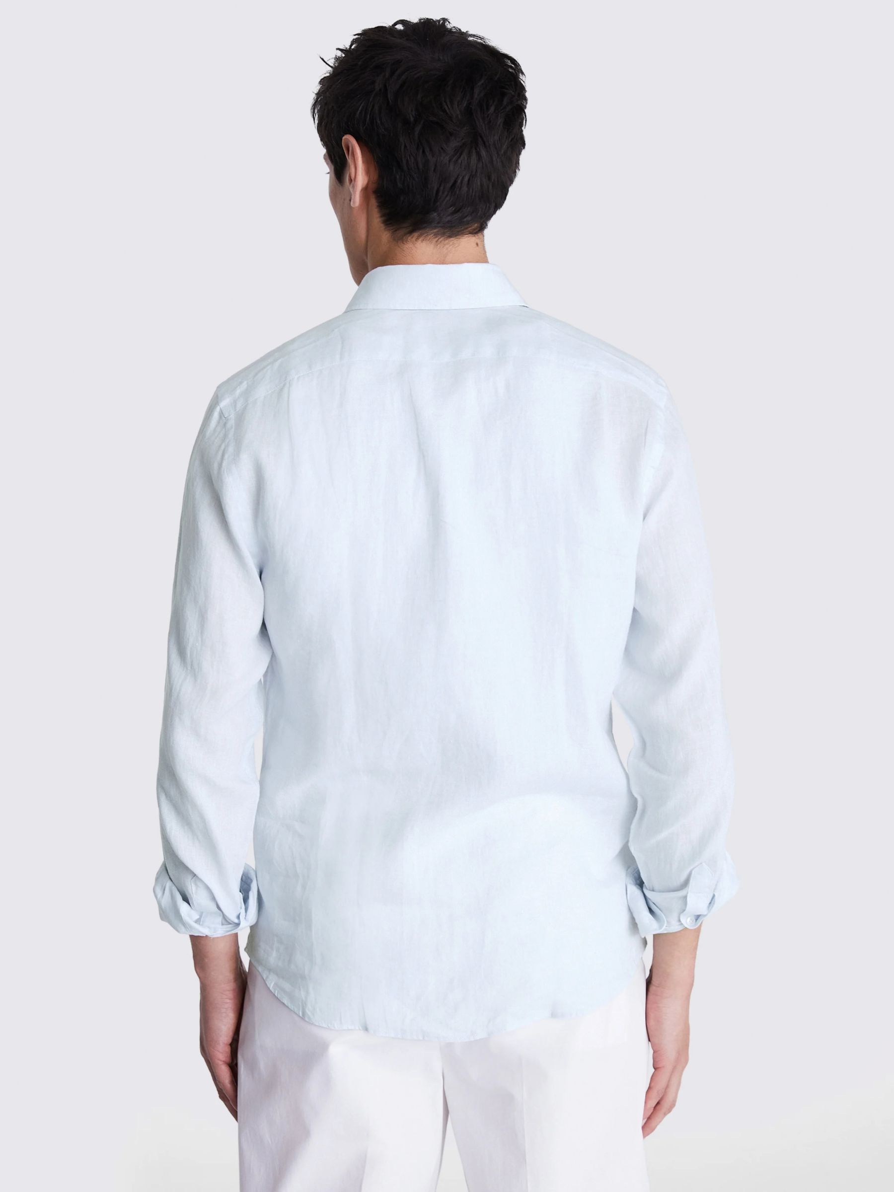 Moss Tailored Fit Linen Long Sleeve Shirt, Sky Blue, S