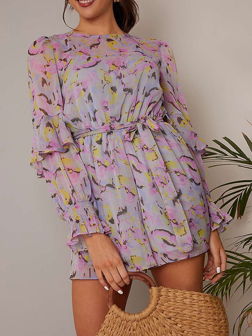 Buy Chi Chi London Long Sleeve Floral Playsuit, Multi Online at johnlewis.com