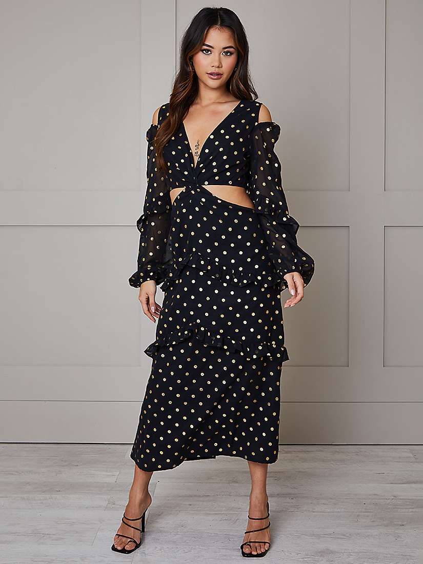 Buy Chi Chi London Foil Spot Midi Dress, Black Online at johnlewis.com