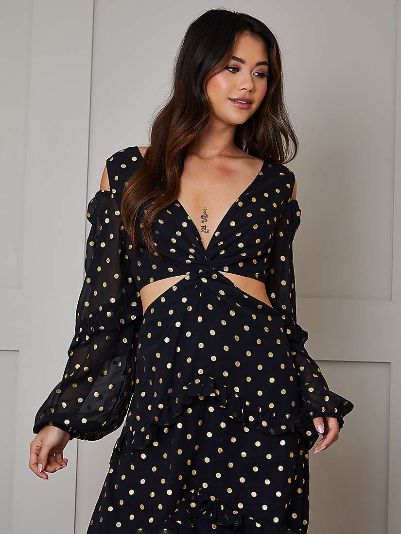 Buy Chi Chi London Foil Spot Midi Dress, Black Online at johnlewis.com