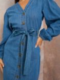 Chi Chi London Long Sleeve Denim Shirt Dress, Blue