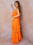 Chi Chi London Foil Spot Print Tiered Maxi Dress, Orange/Gold