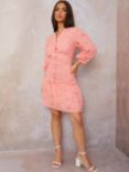 Chi Chi London Broderie Anglaise Shirt Dress, Coral
