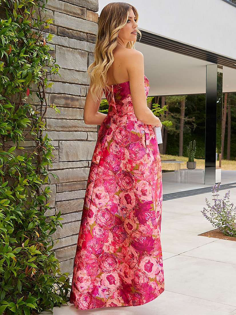 Buy Chi Chi London Bandeau Sweetheart Floral Dip Hem Dress, Pink Online at johnlewis.com