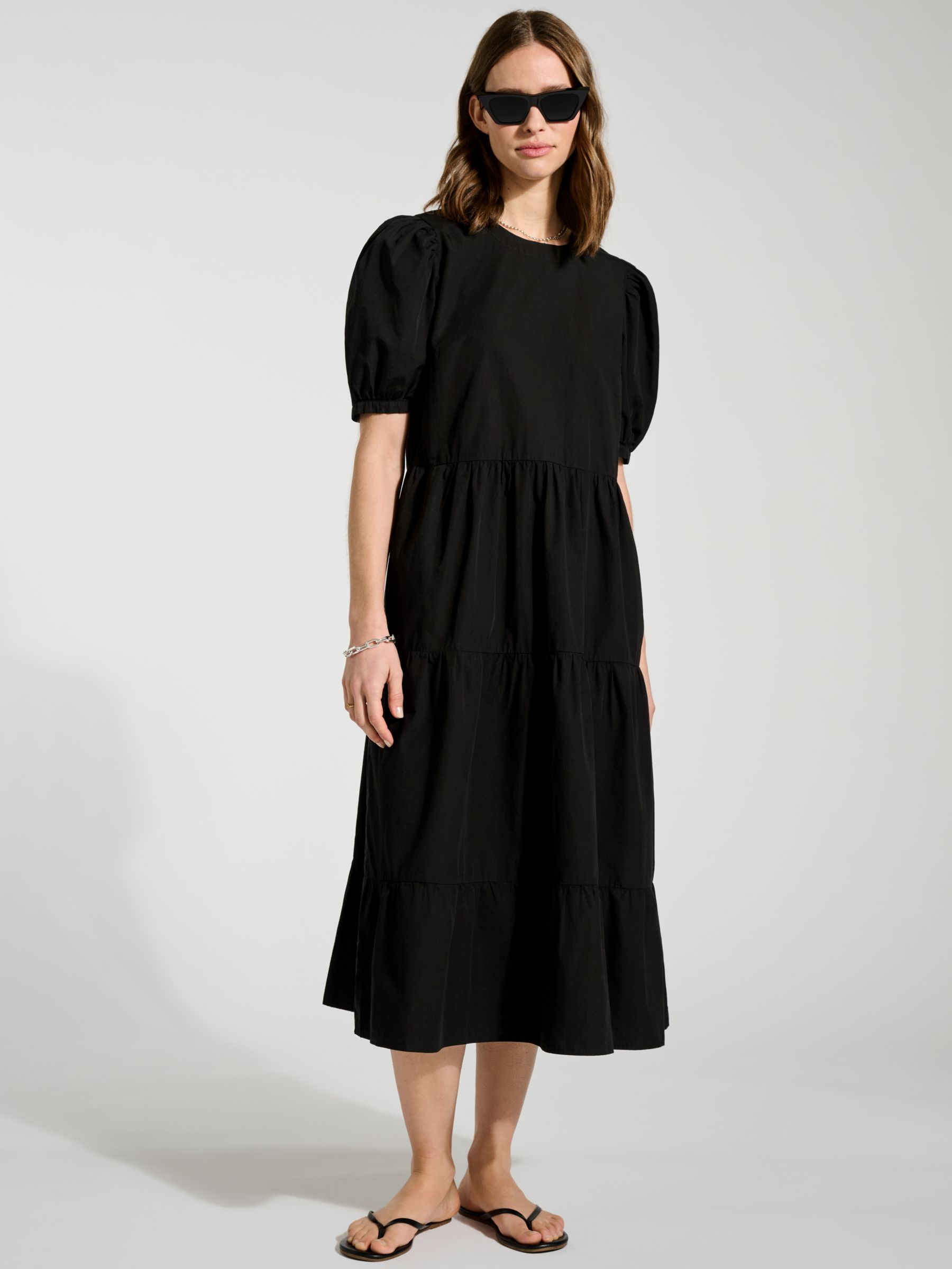 Baukjen Georgiana Organic Cotton Tiered Midi Dress, Black