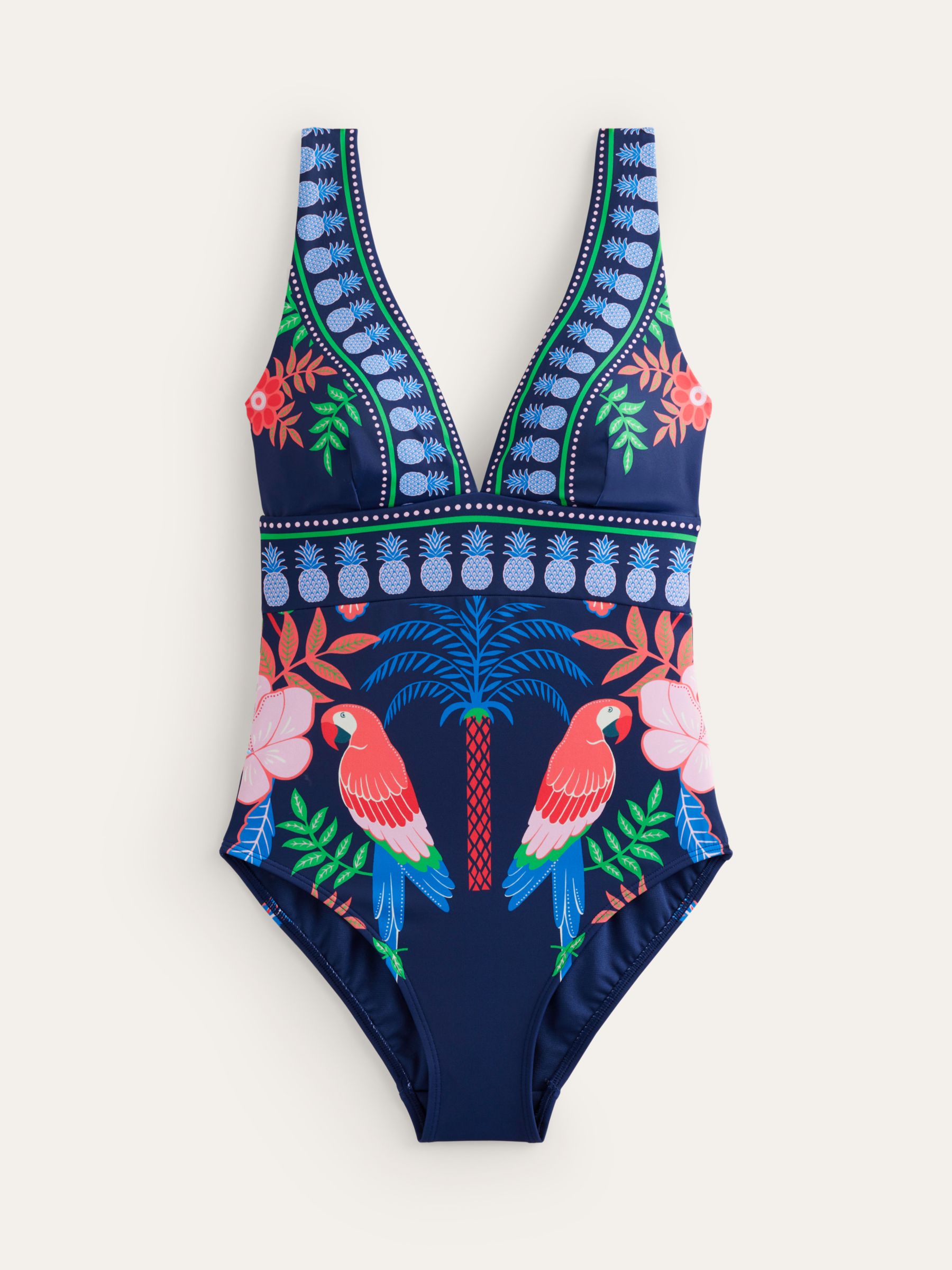 Buy Boden Porto V-Neck Swimsuit, French Navy Parrots Online at johnlewis.com