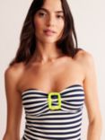 Boden Taormina Stripe Bandeau Swimsuit, Navy/Ivory