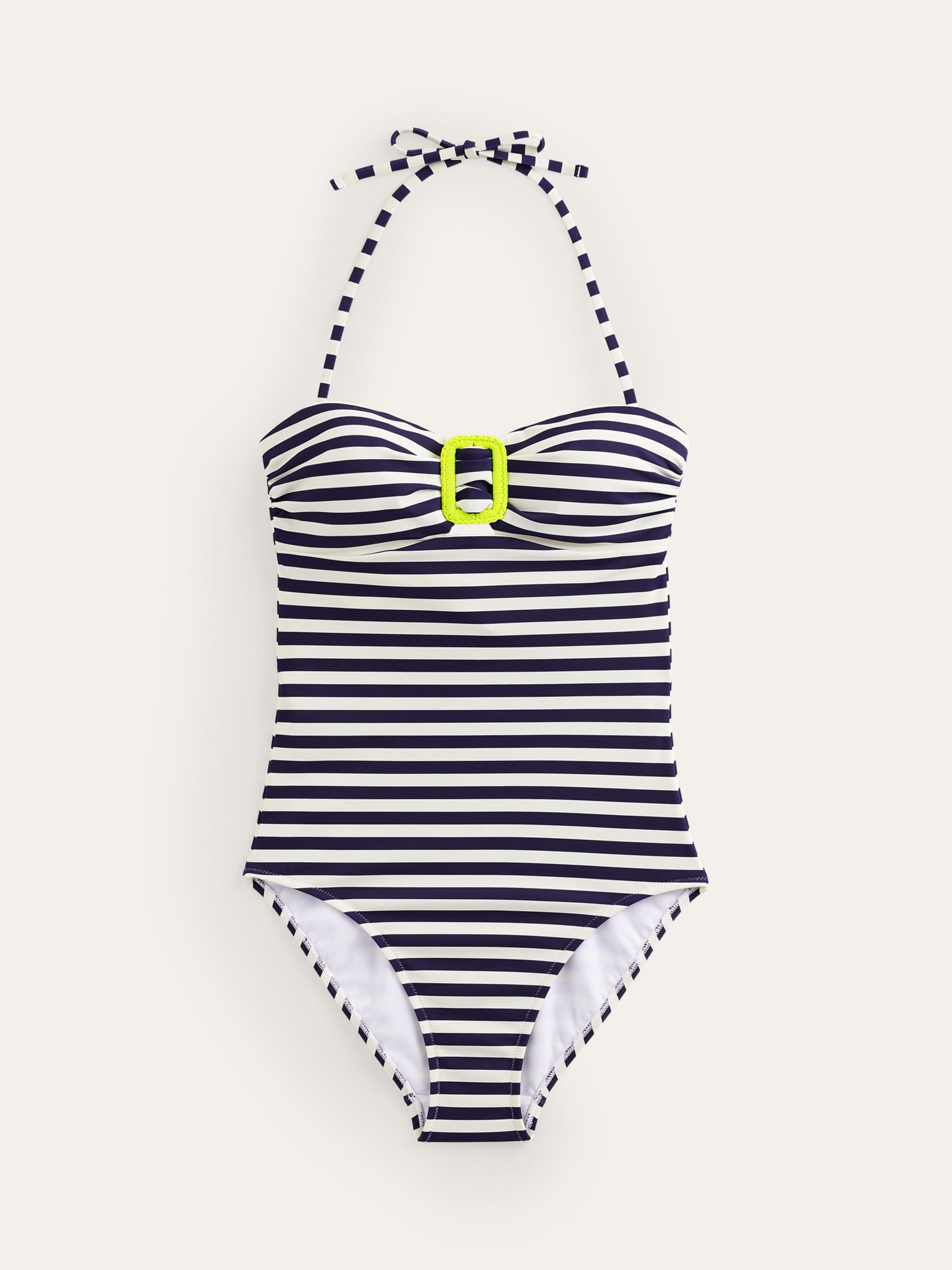 Boden Taormina Stripe Bandeau Swimsuit, Navy/Ivory, 8