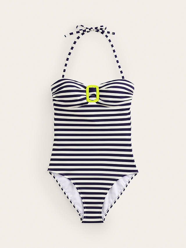 Boden Taormina Stripe Bandeau Swimsuit, Navy/Ivory