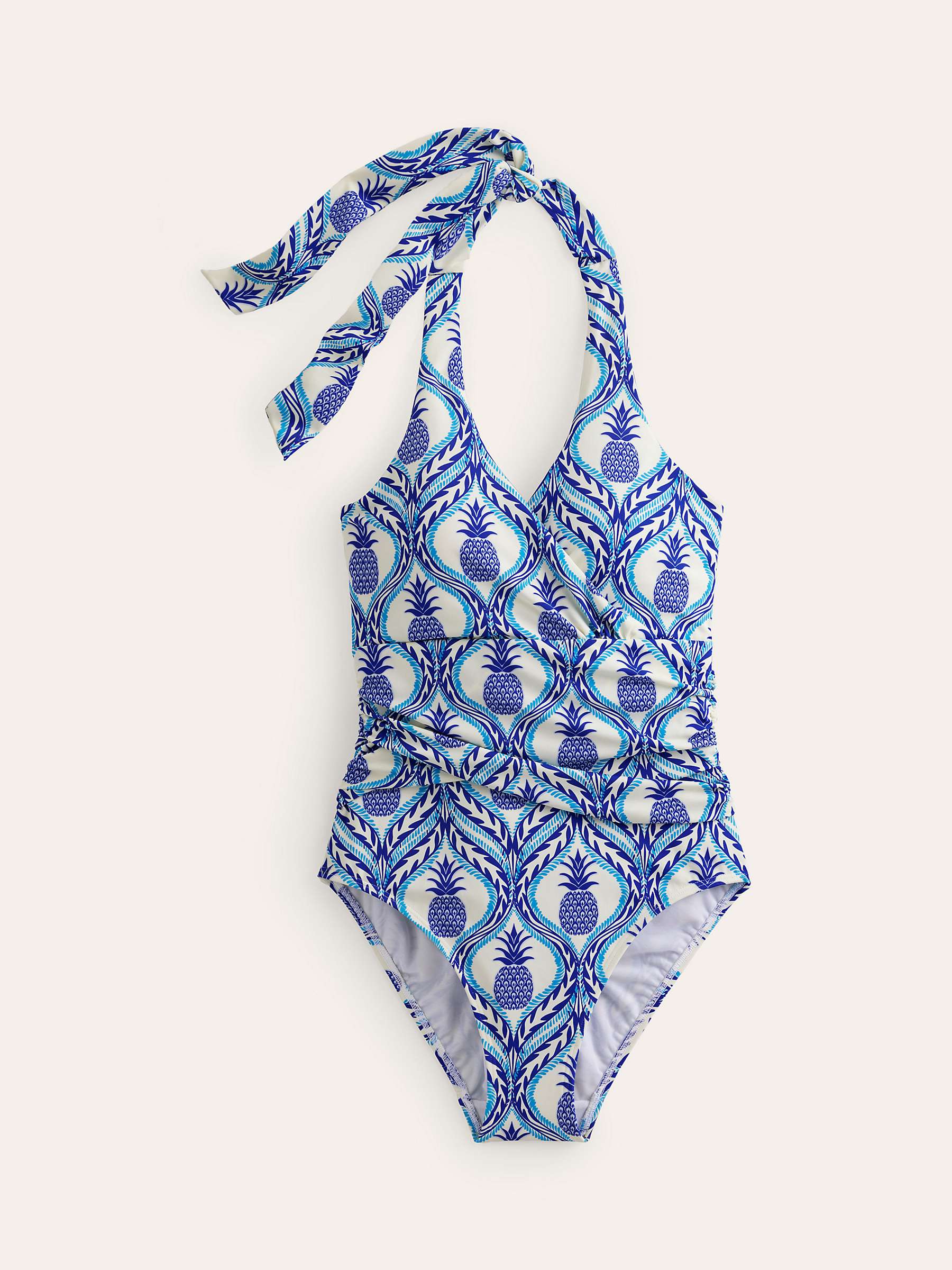Buy Boden Levanzo Pineapple Print Ruched Halterneck Swimsuit, Blue/Multi Online at johnlewis.com