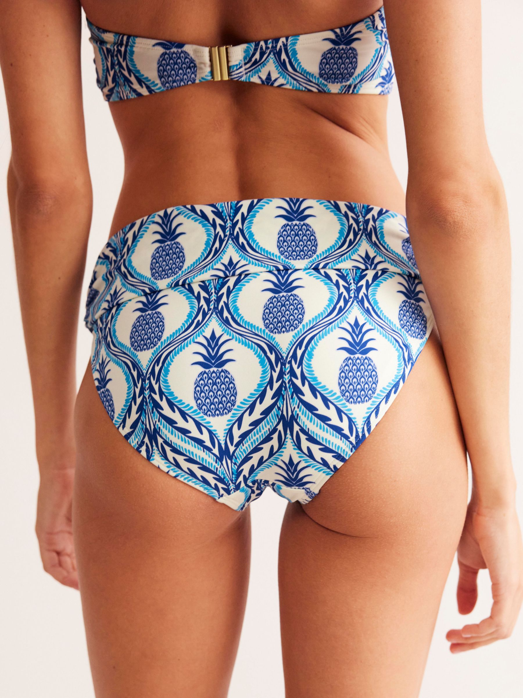 Boden Levanzo Pineapples Fold Bikini Bottoms, Blue, 8
