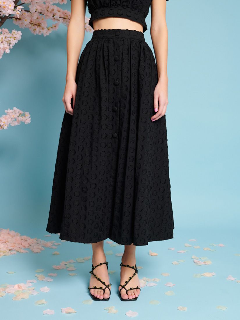 Sister Jane Mara Floral Jacquard Midi Skirt, Black, 6