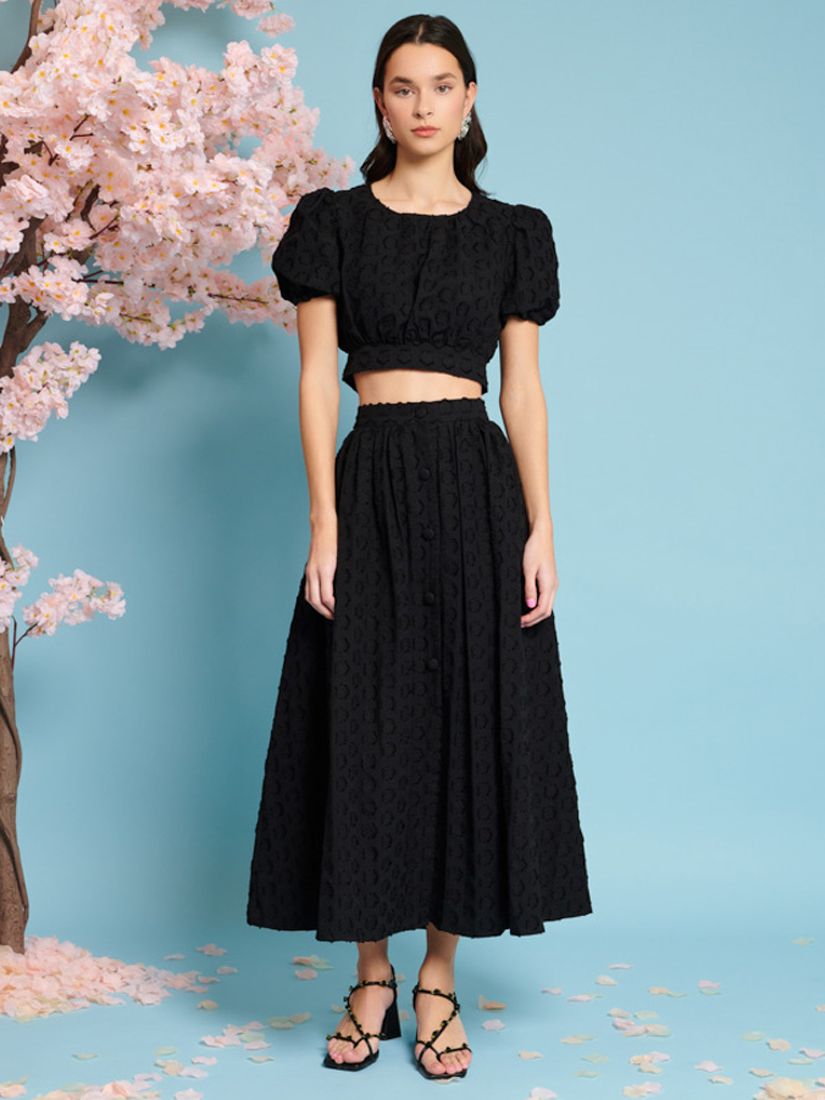 Sister Jane Mara Floral Jacquard Midi Skirt, Black, 6