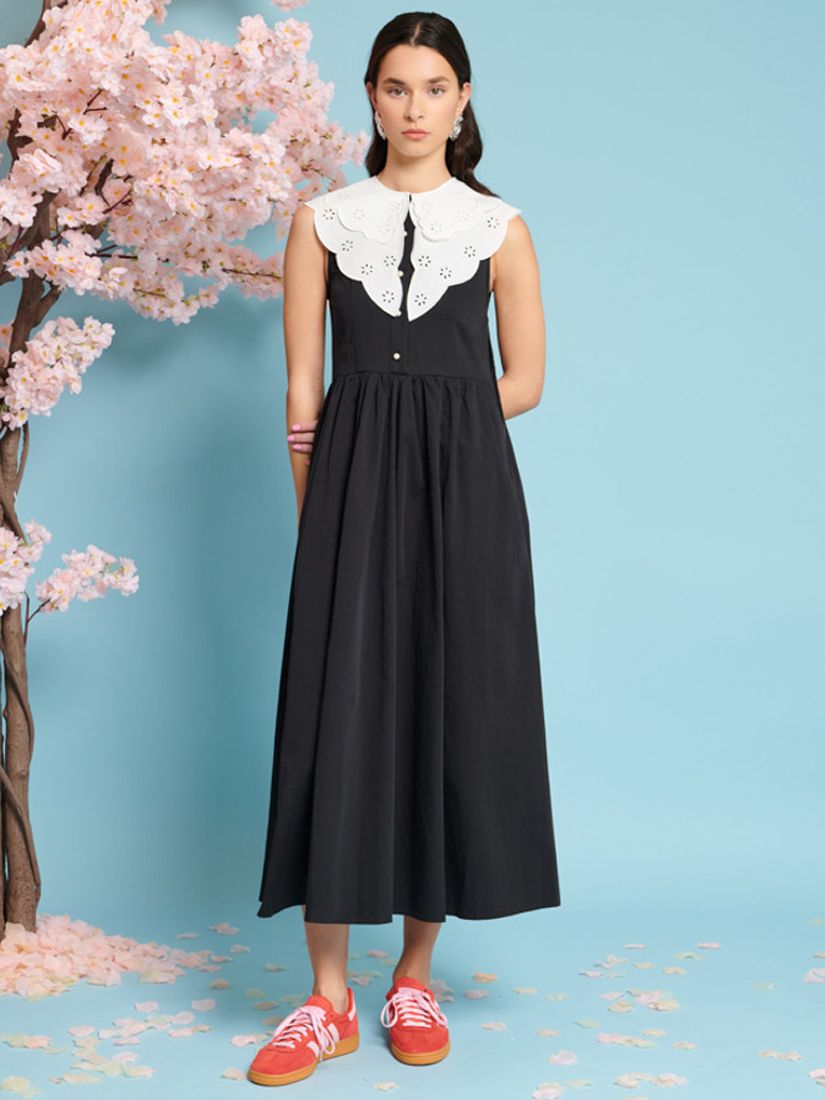 Sister Jane Ara Contrast Collar Midi Dress, Black, 6