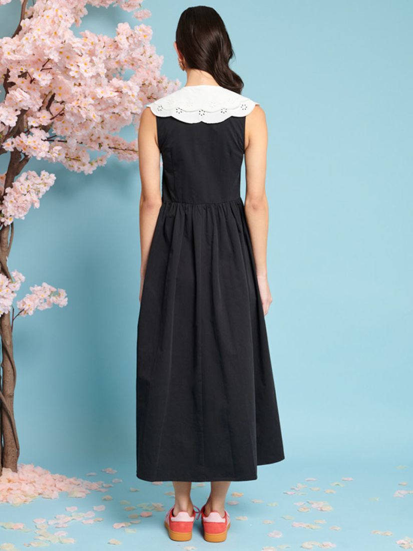 Sister Jane Ara Contrast Collar Midi Dress, Black, 6
