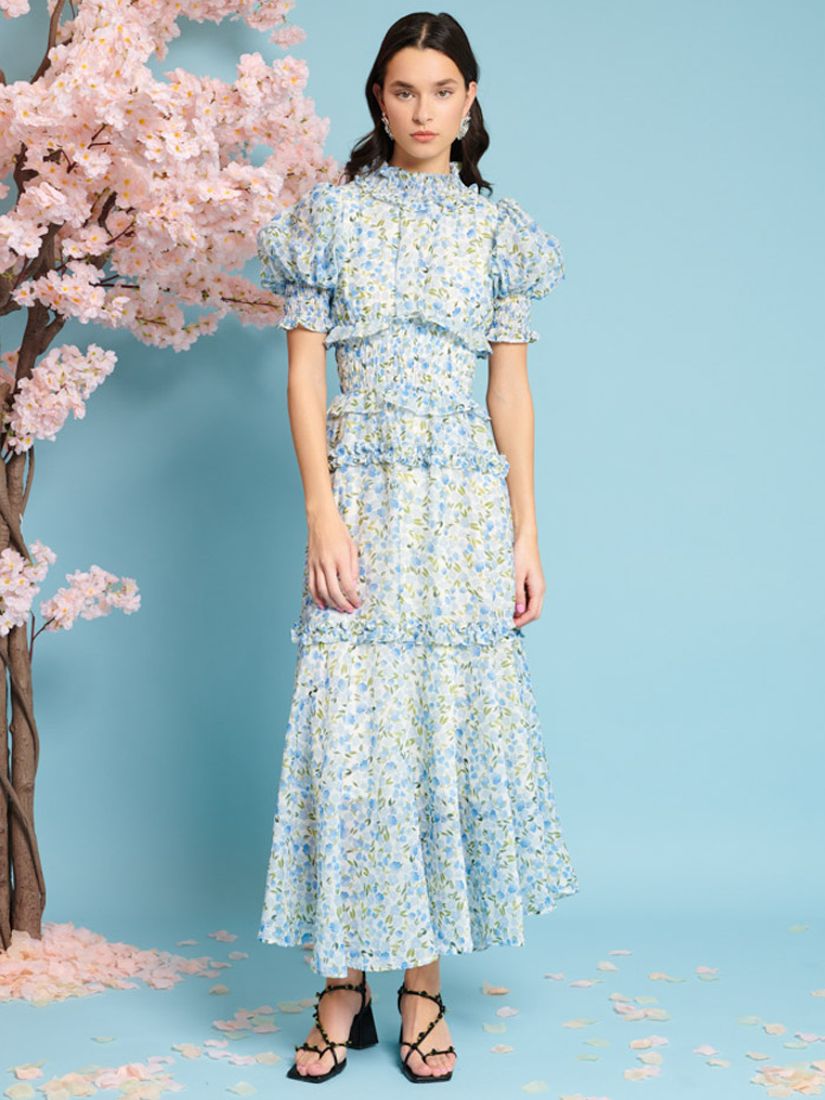 Buy Sister Jane Corolla Floral Print Ruffle Detail Midi Dress, Ivory/Multi Online at johnlewis.com