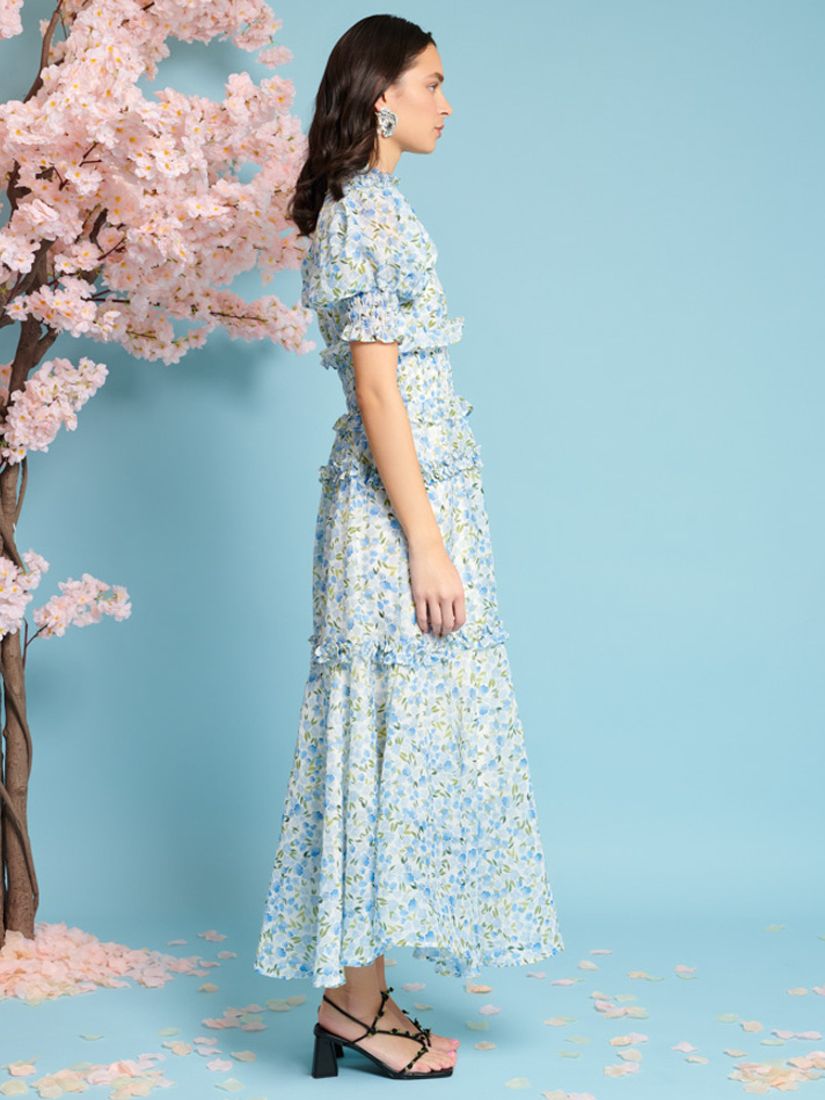 Buy Sister Jane Corolla Floral Print Ruffle Detail Midi Dress, Ivory/Multi Online at johnlewis.com