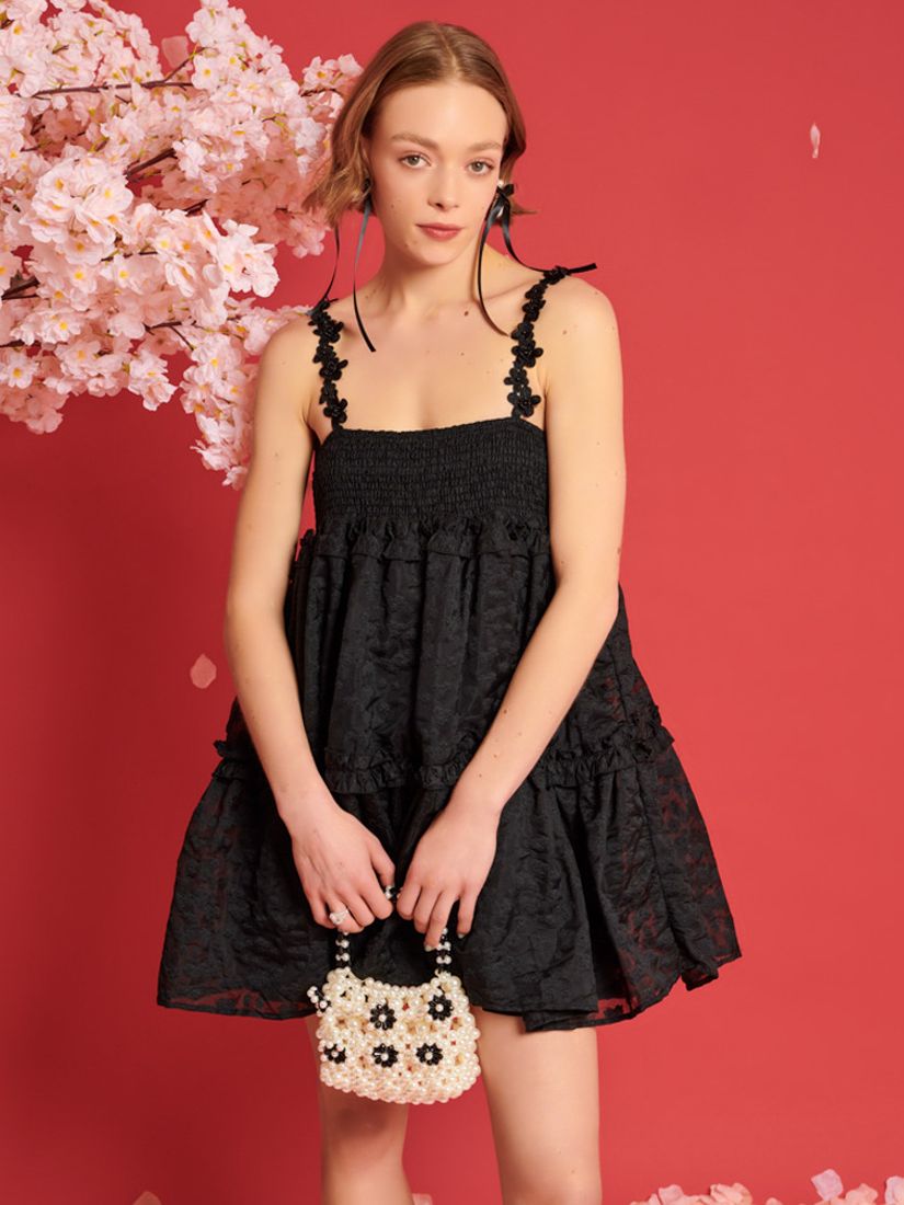 Sister Jane Dream Enflower Jacquard Mini Dress, Black, 6