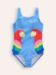 Mini Boden Kids' Fun Parrot Applique Swimsuit, Vintage Blue