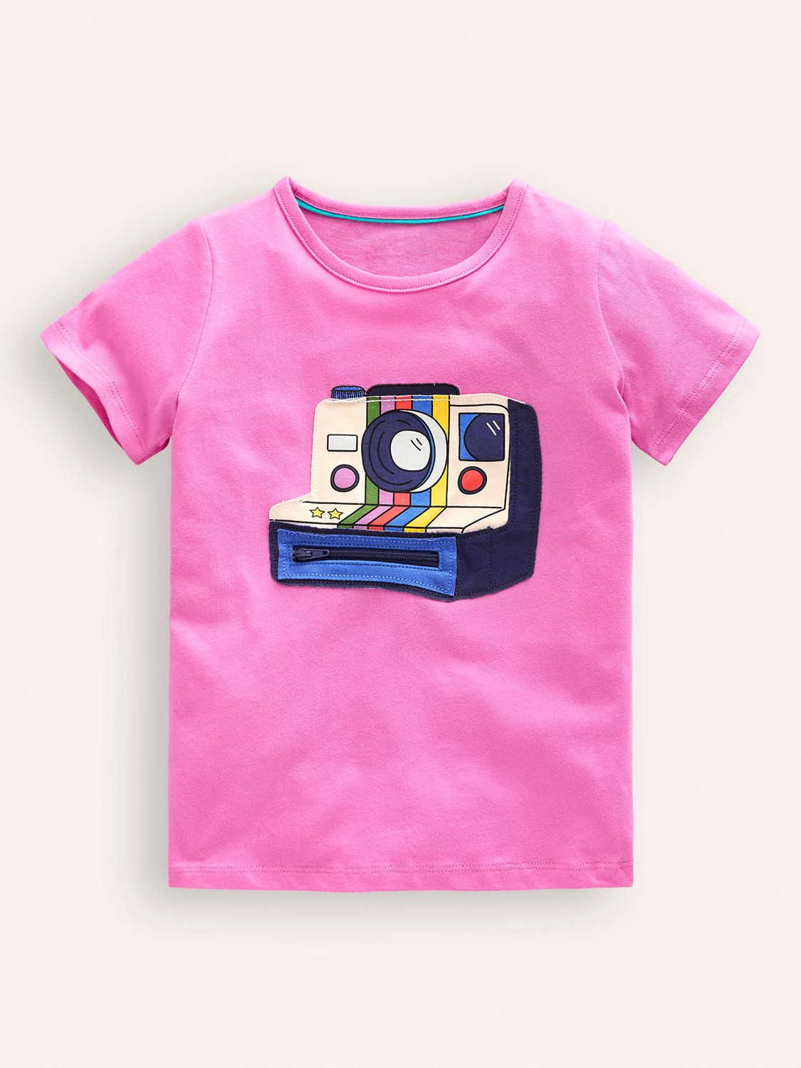 Mini Boden Kids' Polaroid Applique Zip T-Shirt, Strawberry, 2-3 years