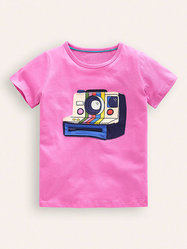 Mini Boden Kids' Polaroid Applique Zip T-Shirt, Strawberry