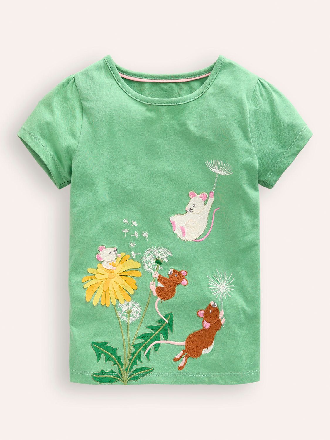 Mini Boden Kids' Mice Applique Puff Sleeve T-Shirt, Aloe Green, 2-3 years