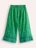Mini Boden Kids' Broderie Wide Leg Trousers, Highland Green