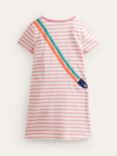 Mini Boden Kids' Rainbow Guitar Applique Stripe Jersey Dress, Ivory/Pink