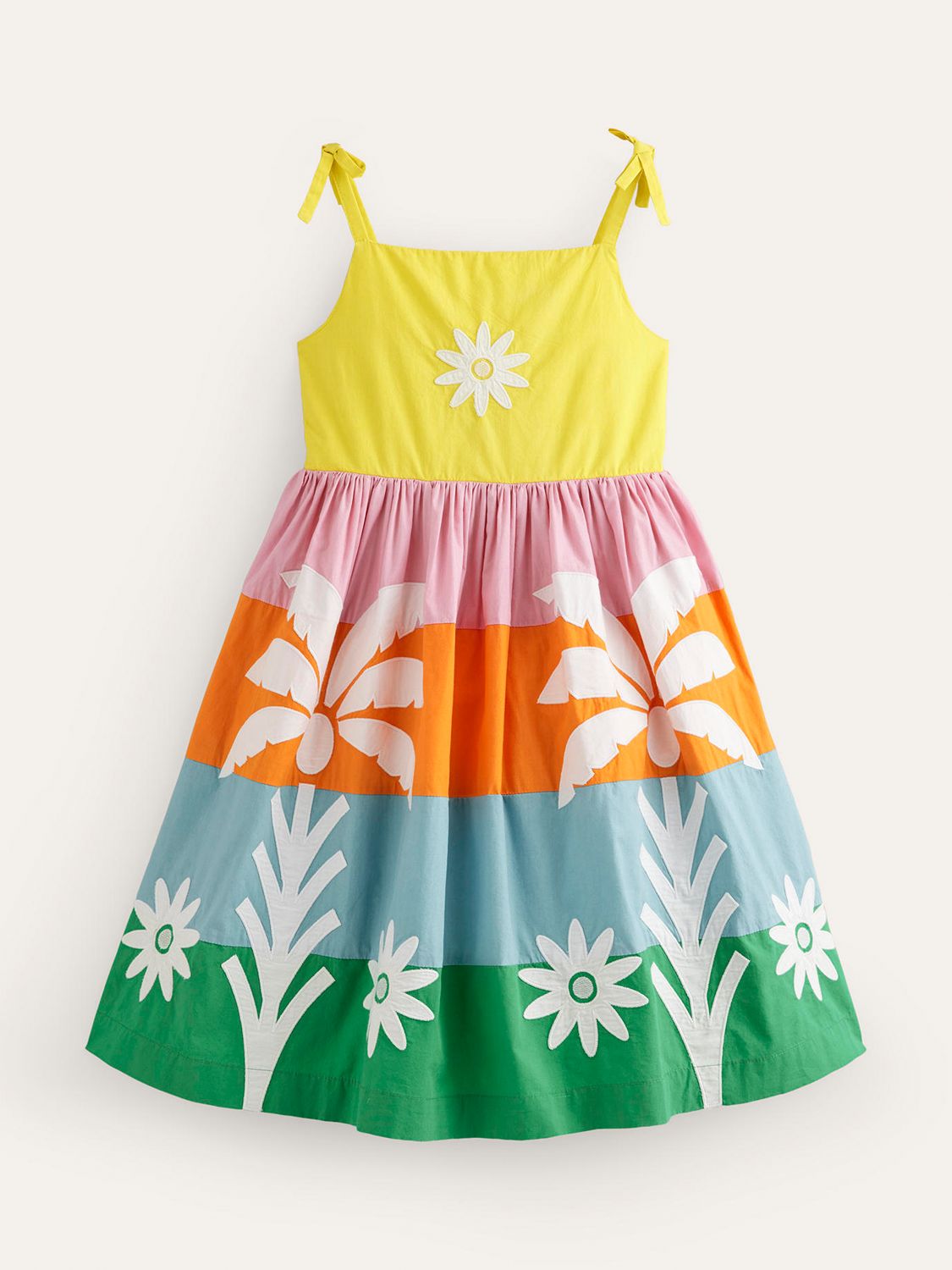 Mini Boden Kids' Applique Colour Block Palm Tree Dress, Multi, 2-3 years