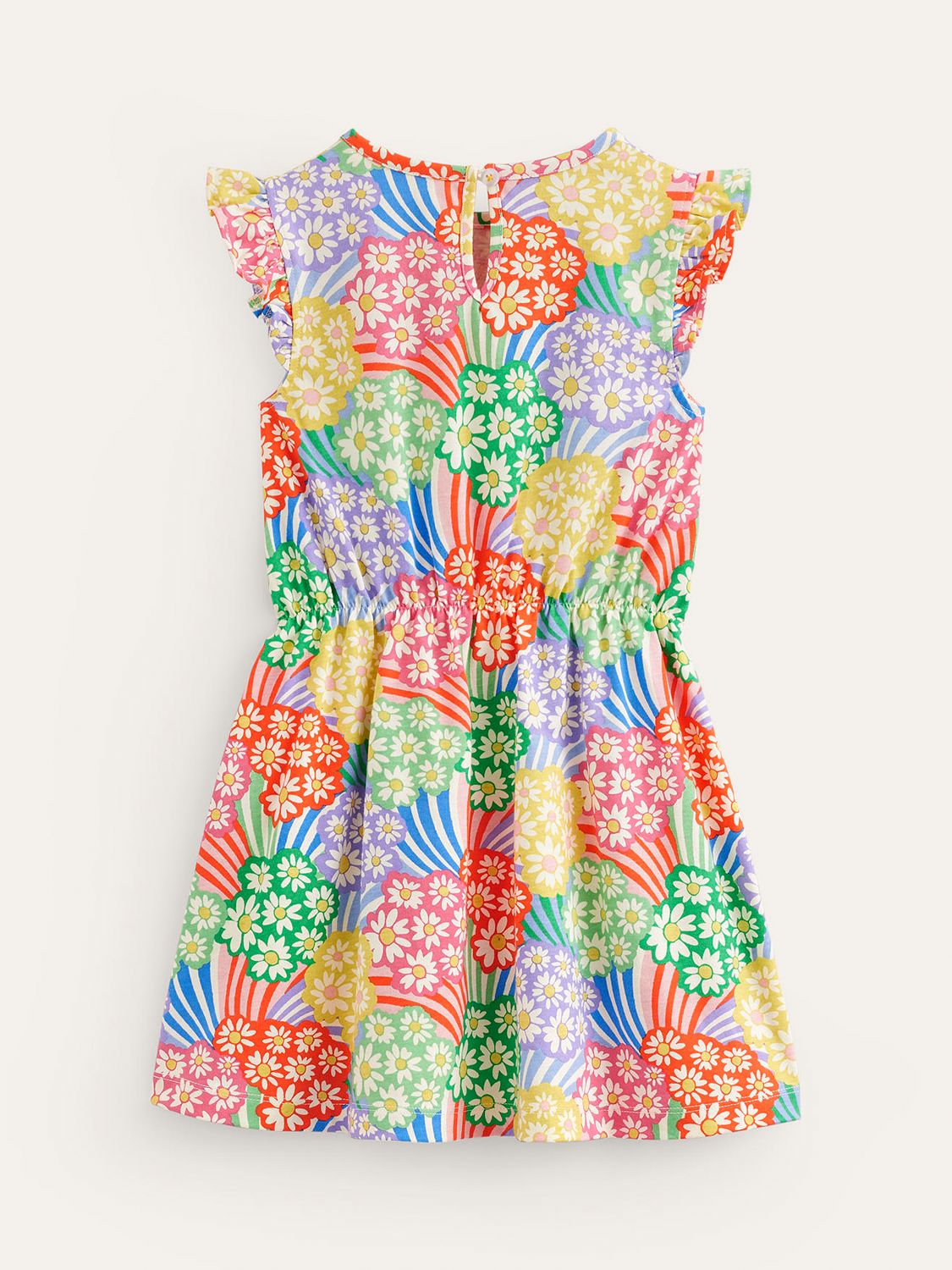 Mini Boden Kids' Frill Sleeve Daisies Print Dress, Rainbow, 2-3 years
