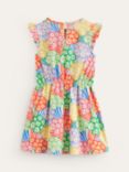 Kids' Boden Mini Frill Sleeve Daisies Print Dress, Rainbow