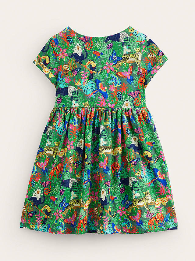 Mini Boden Kids' Fun Jersey Dress, Green Rainforest