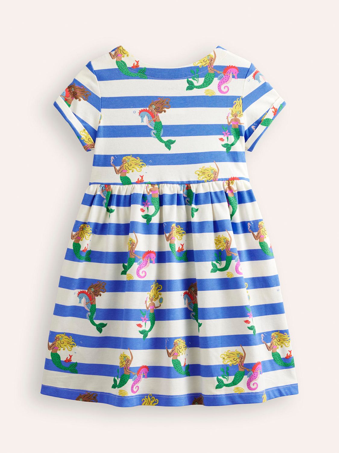 Mini Boden Kids' Fun Mermaid Stripe Print Jersey Dress, Blue, 12-18 months