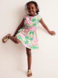 Mini Boden Kids' Rainbow Palm Print Shirred Waist Jersey Dress, Multi, Multi
