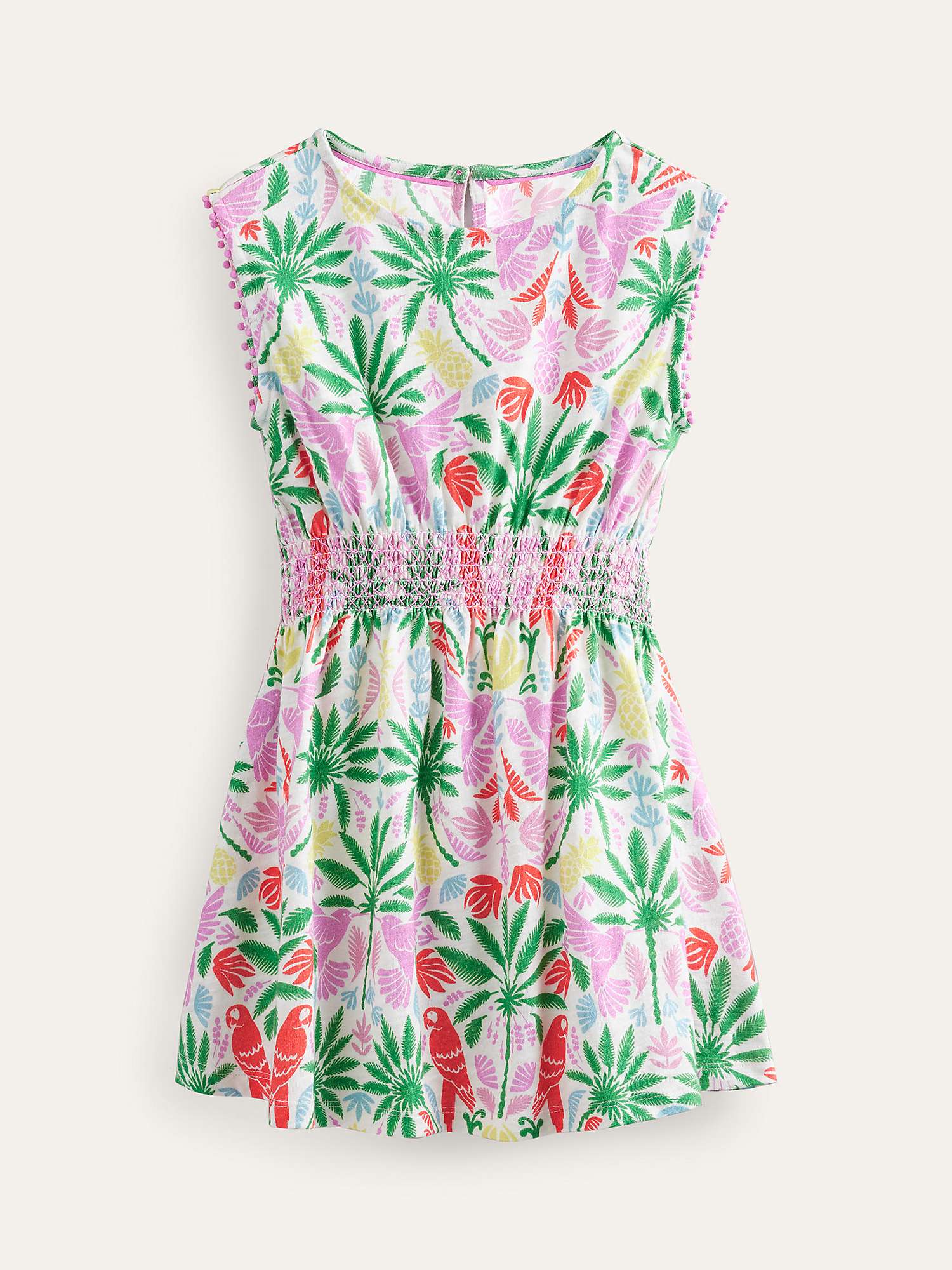 Buy Mini Boden Kids' Rainbow Palm Print Shirred Waist Jersey Dress, Multi Online at johnlewis.com