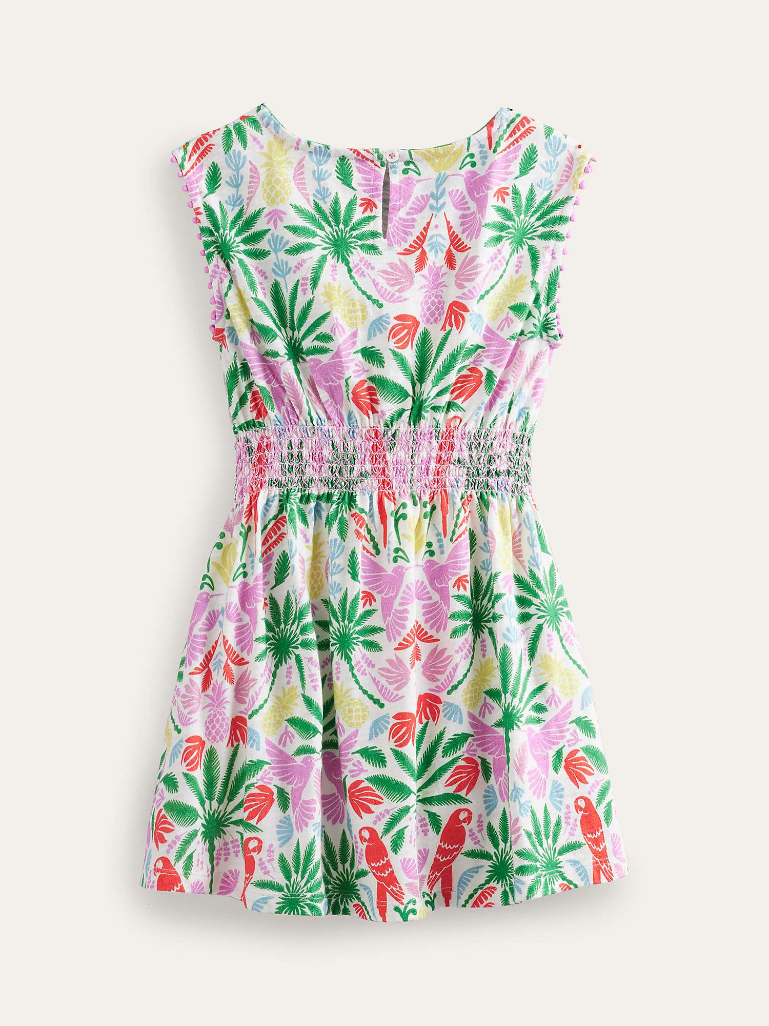 Buy Mini Boden Kids' Rainbow Palm Print Shirred Waist Jersey Dress, Multi Online at johnlewis.com