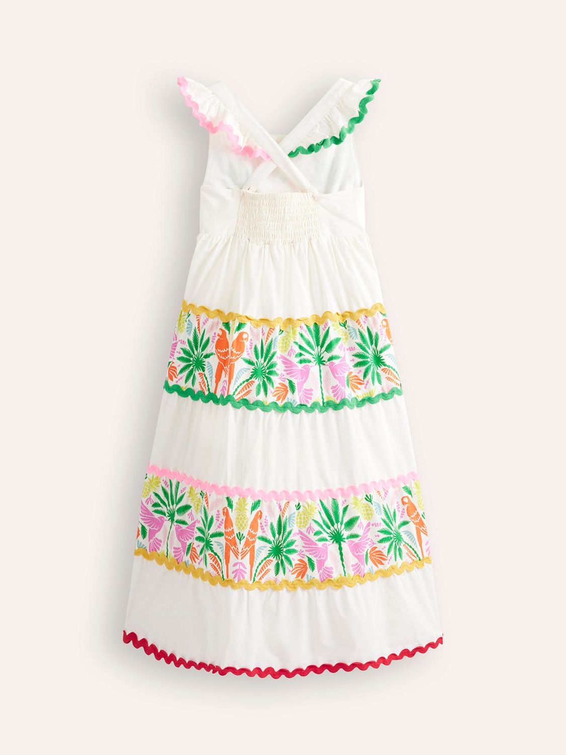 Mini Boden Kids' Rainbow Palm Twirly Ric Rac Tiered Dress, Multi, 2-3 years