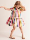 Mini Boden Kids' Rainbow Stripe Ric Rac Detail Tiered Dress, Multi, Multi
