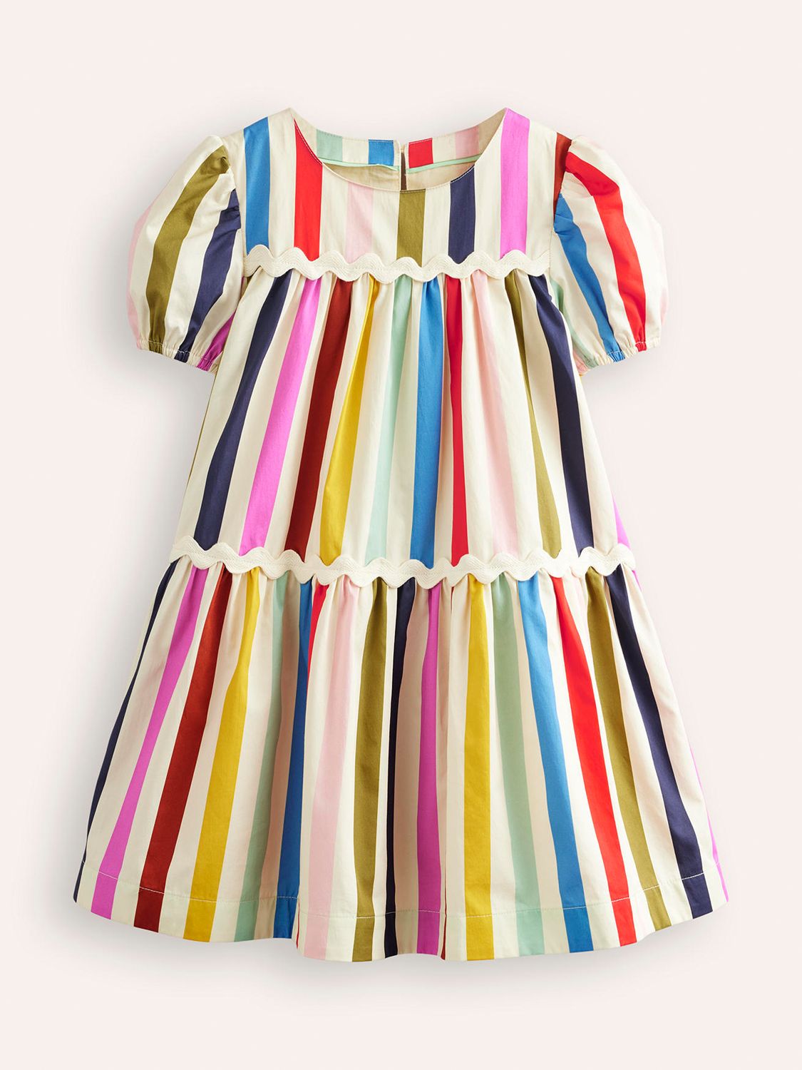 Buy Mini Boden Kids' Rainbow Stripe Ric Rac Detail Tiered Dress, Multi Online at johnlewis.com