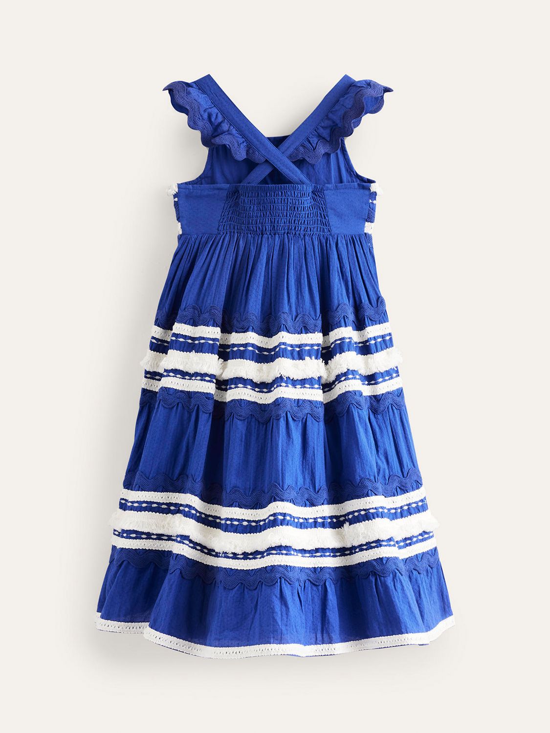 Buy Boden Kids' Tiered Twirly Ric Rac Dress, Sapphire Blue/White Online at johnlewis.com
