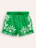 Mini Boden Kids' Palm Tree Spot Frill Hem Shorts, Bean Green