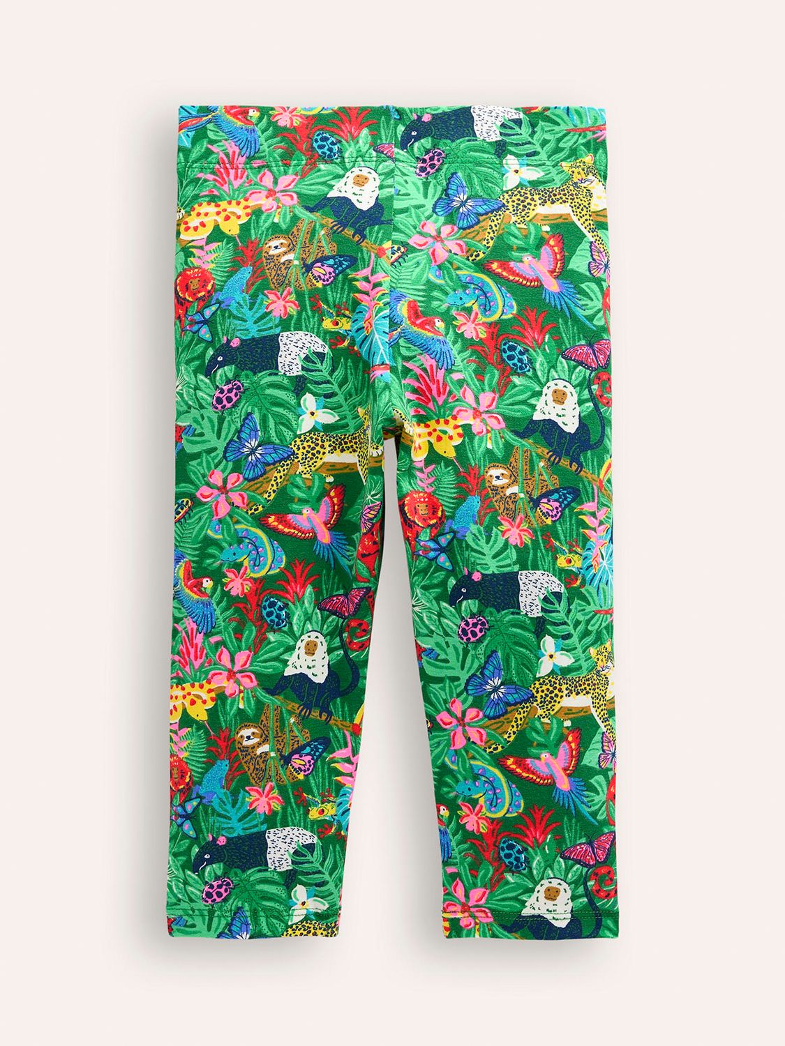 Mini Boden Kids' Fun Tropical Rainforest Print Cropped Leggings, Green/Multi, 12-18 months