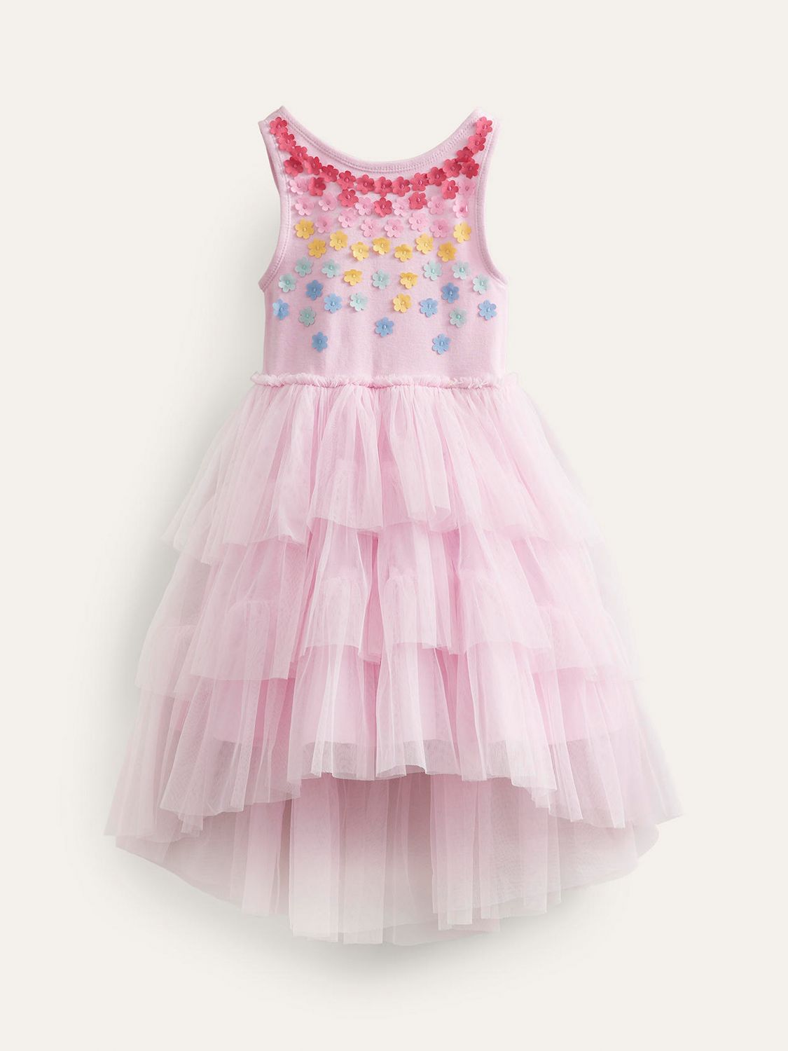 Mini Boden Kids' Floral Jersey Tulle Flutter Dip Hem Party Dress, Sweet ...