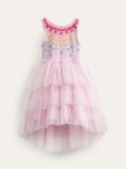Mini Boden Kids' Floral Jersey Tulle Flutter Dip Hem Party Dress, Sweet Pea Pink