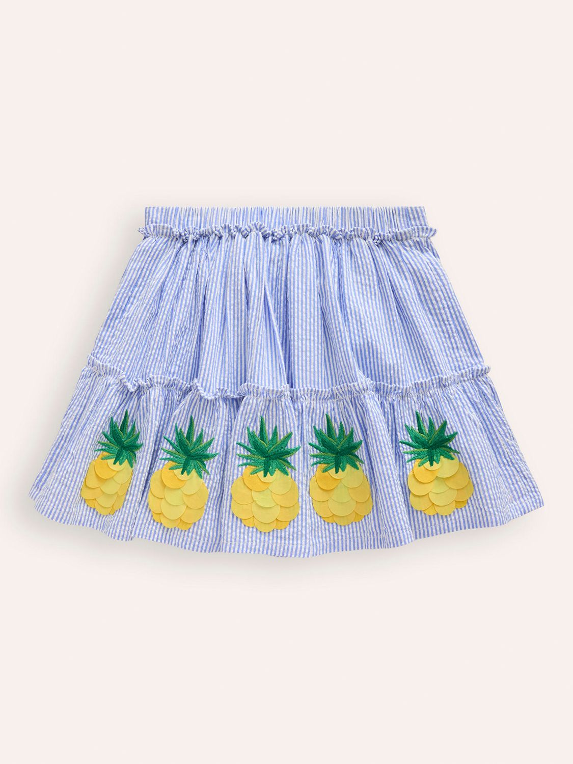 Mini Boden Kids' Appliqué Skirt, Ivory/Surf Blue, 2-3 years